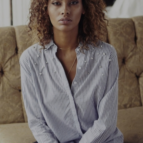 RAILS Taylor Florence Stripe Studded Pearls Shirt Sz Small - Picture 15 of 15